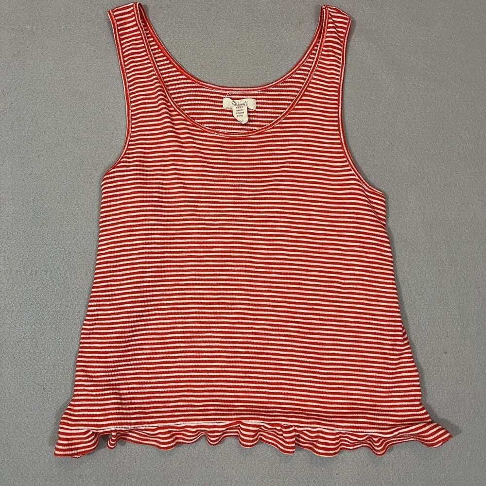 Madewell Striped Tank Top Red White Ruffle Hem Medium